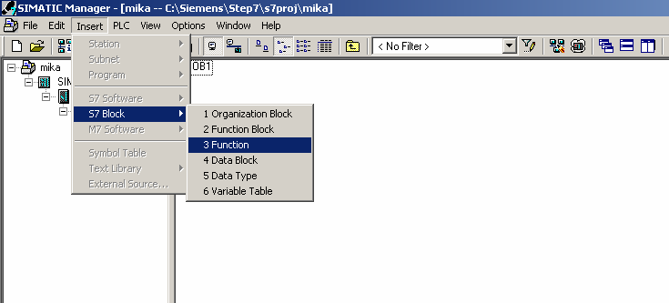 41 4.4 S7 yksikön lisäys Seuraavaksi valitaan insert alasvetovalikosta Function