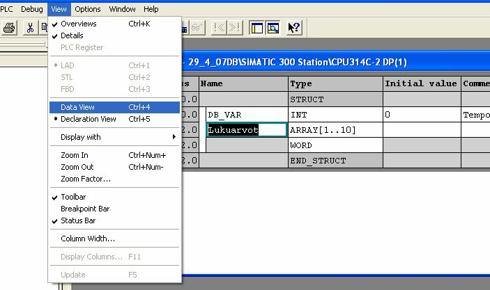 Valitsemalla verhovalikosta View > Data View (kuvas 78), nähdään Word tiedot