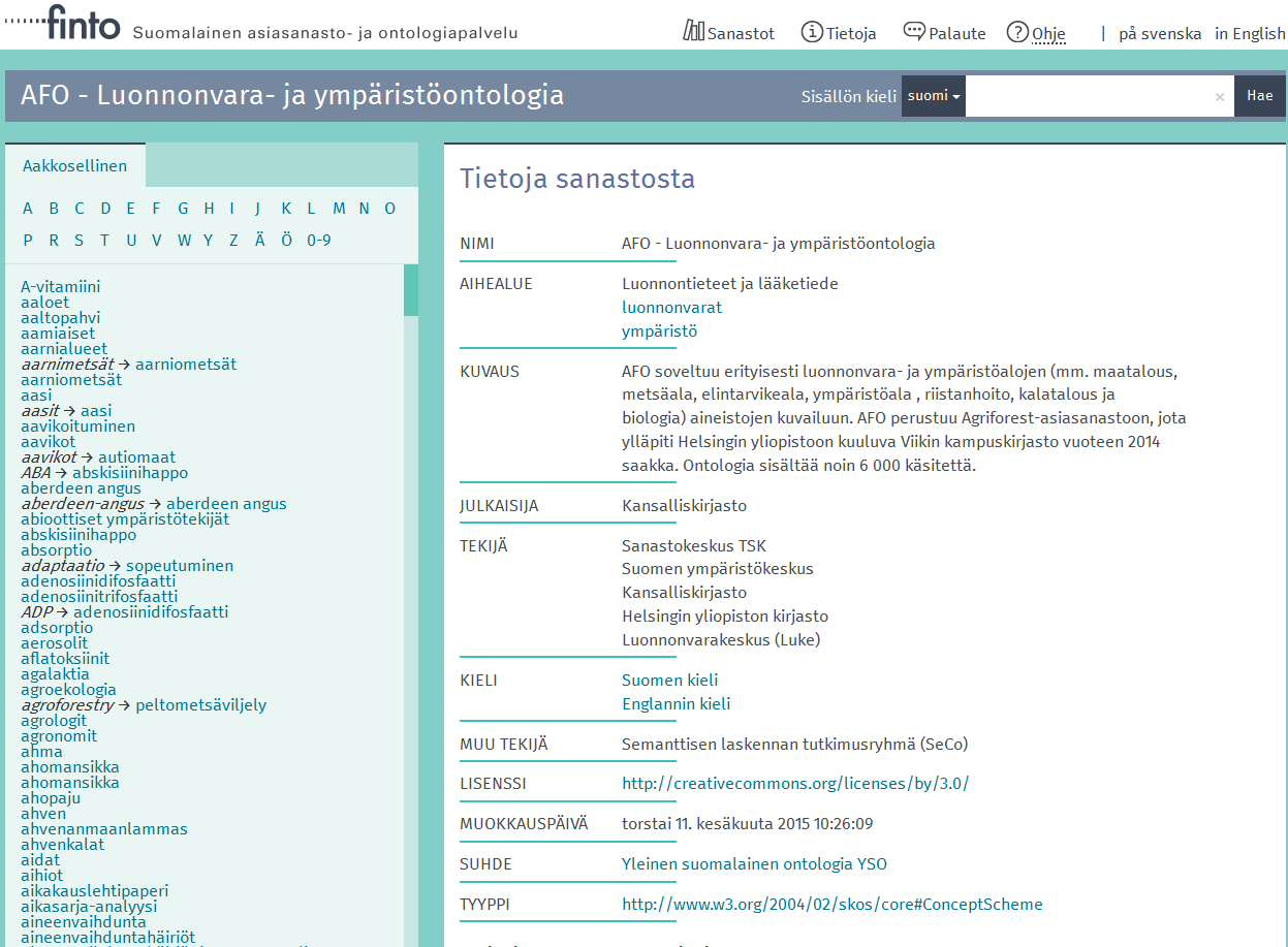 AFO - Luonnonvara- ja ympäristöontologia -