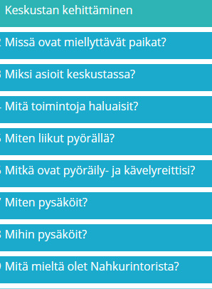 SISÄLLYS Kyselyn taustaa 3 Keskustakysely 5 Miellyttävät paikat 6 Asiointi keskustassa 8 Palvelut 9 Kävelykatu 12 Viheralueet 13