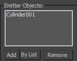 Display Lisää Position Object operaattorille kohteeksi sylinteri Emitter Objects kohdasta painamalla Add ja klikkaamalla sylinteriä