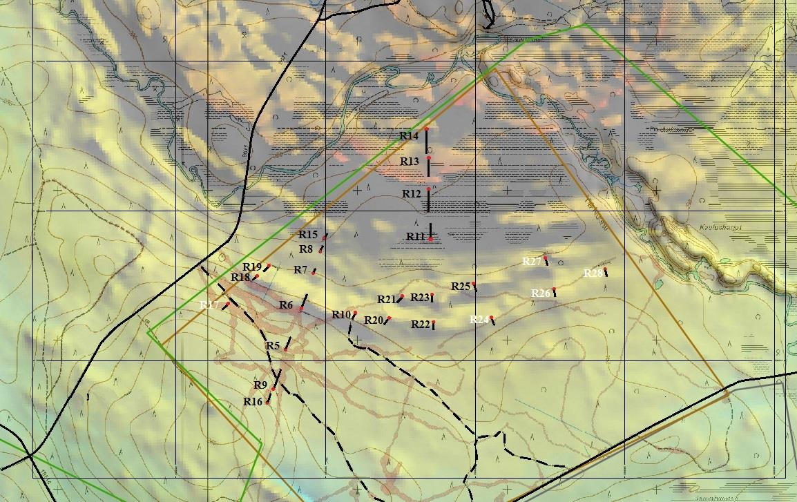 21 kesien 2012 2014 aikana geofysikaalisia gammaspektrometrimittauksia (Kuva 7), joita oli suorittamassa lisäkseni geologiharjoittelijat Jasper Tainio (LuK) ja Ville Vesilahti (LuK).