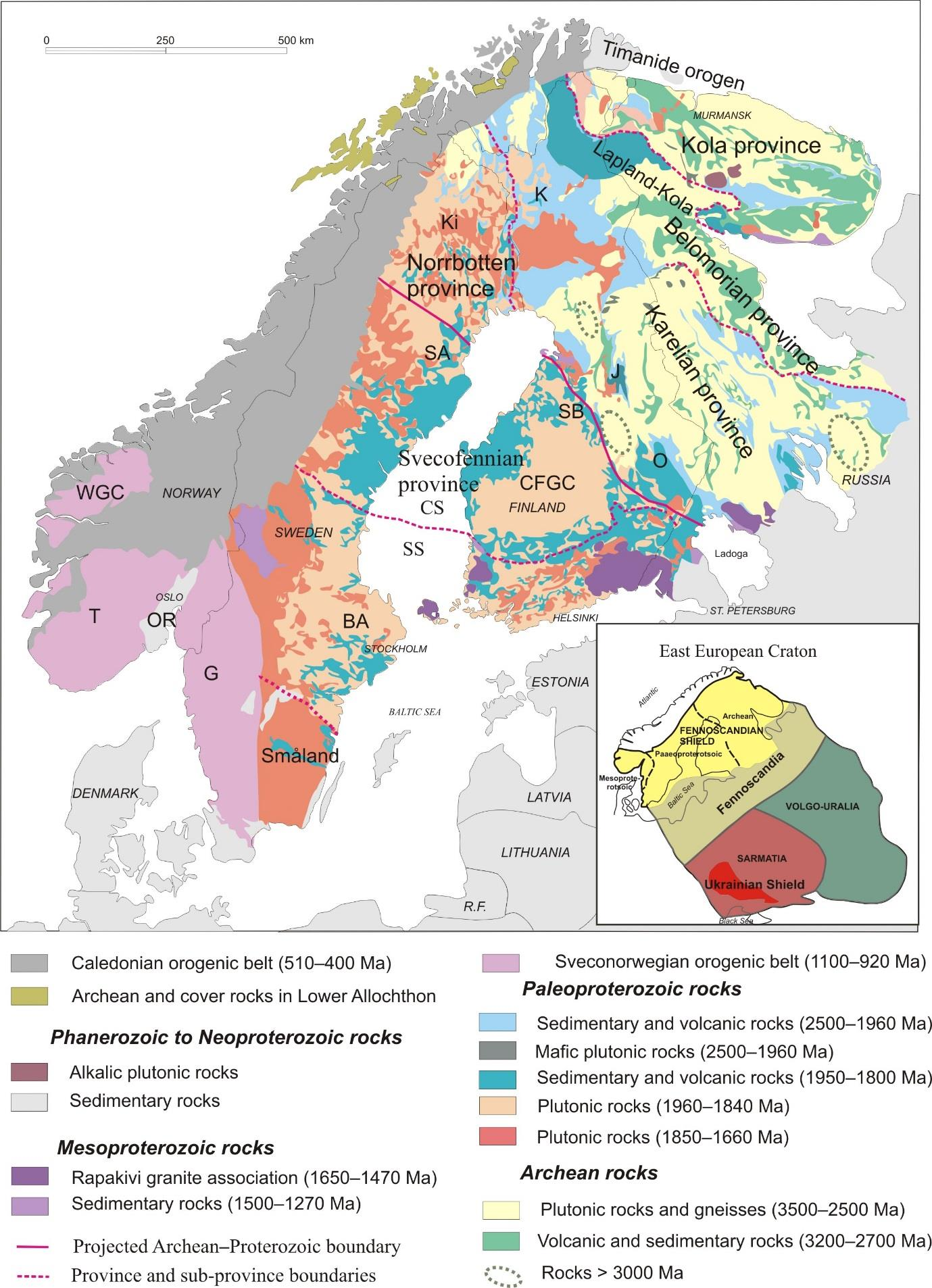 Kuva 19. Fennoskandian kallioperäkartta.