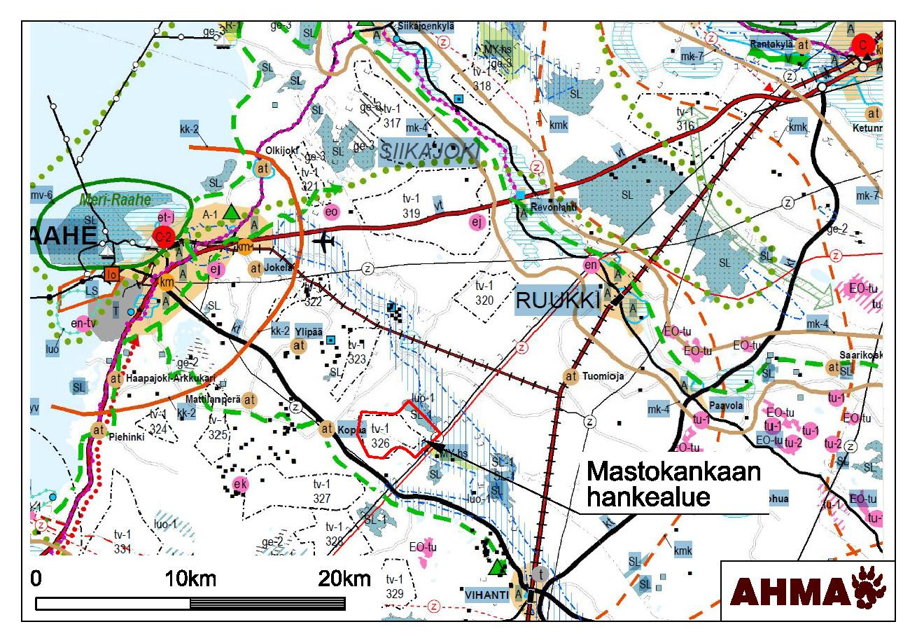 35 Kuva 7-2a. Ote vireillä olevasta Pohjois-Pohjoismaan 1. vaiheen maakuntakaavasta (kaavamerkinnät selostettu tekstissä).