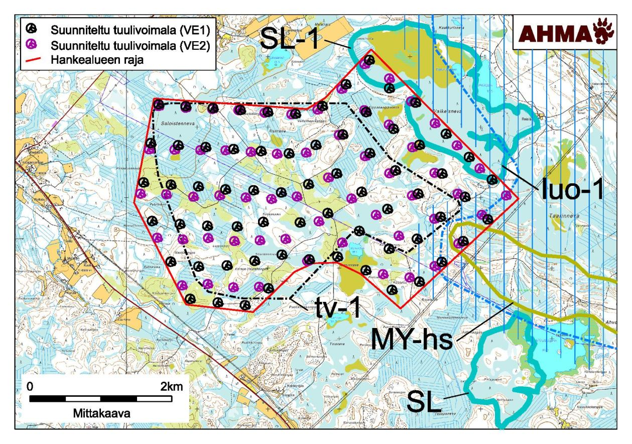 36 Kuva 7-2b. Hankealueen läheisyyteen sijoittuvat sekä hankealueen kanssa limittyvät kaavamerkinnät, jotka sisältyvät vireillä olevaan Pohjois-Pohjoismaan 1. vaiheen maakuntakaavaan.