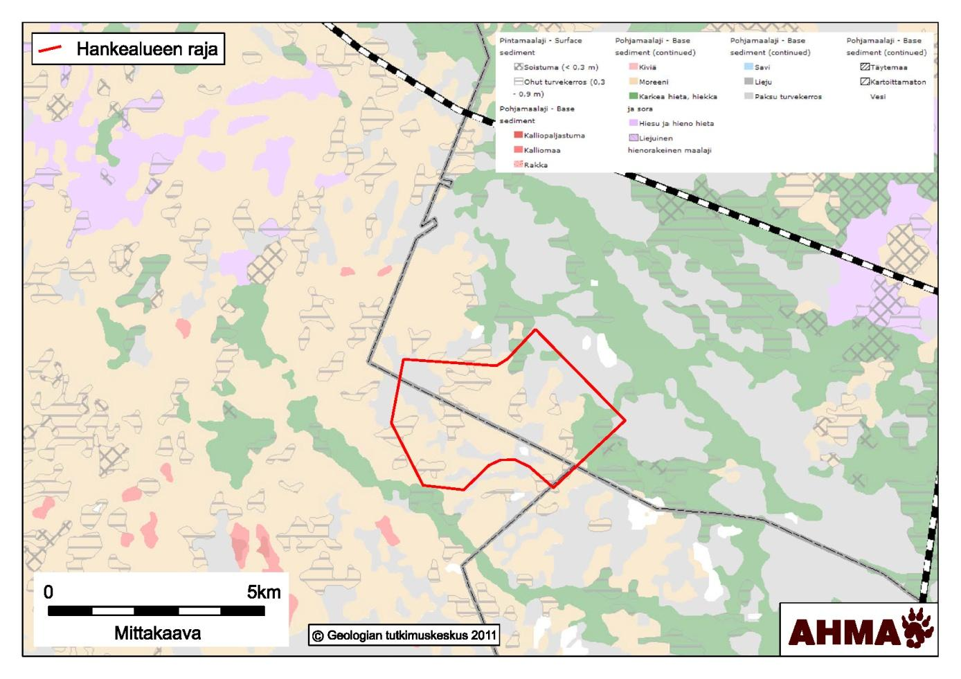 7.11 Maa- ja kallioperä 46 Hankealue sijaitsee Keski-Suomen granitoidikompleksin pohjoisosassa (GTK 2008).