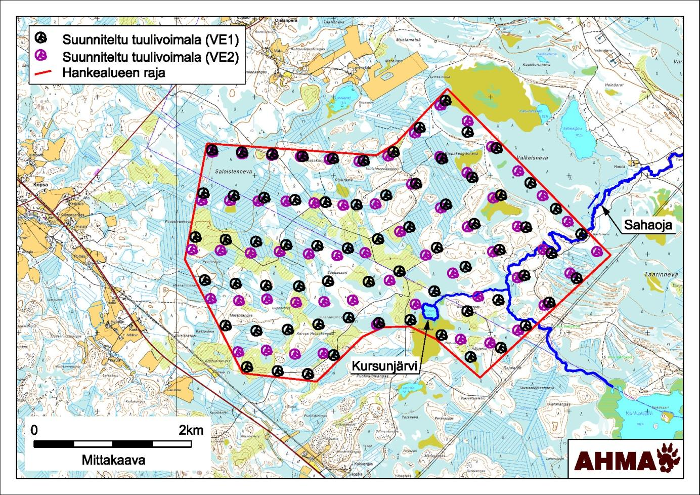 Kursunjärvestä laskee puro koilliseen ja edelleen itään Kursunkankaan vieritse Sahaojaa kohti. Sahaoja saa alkunsa Ala-Vuolujärvestä, joka on kooltaan 53 ha. Sahaoja muuttuu myöhemmin Vuolunojaksi.