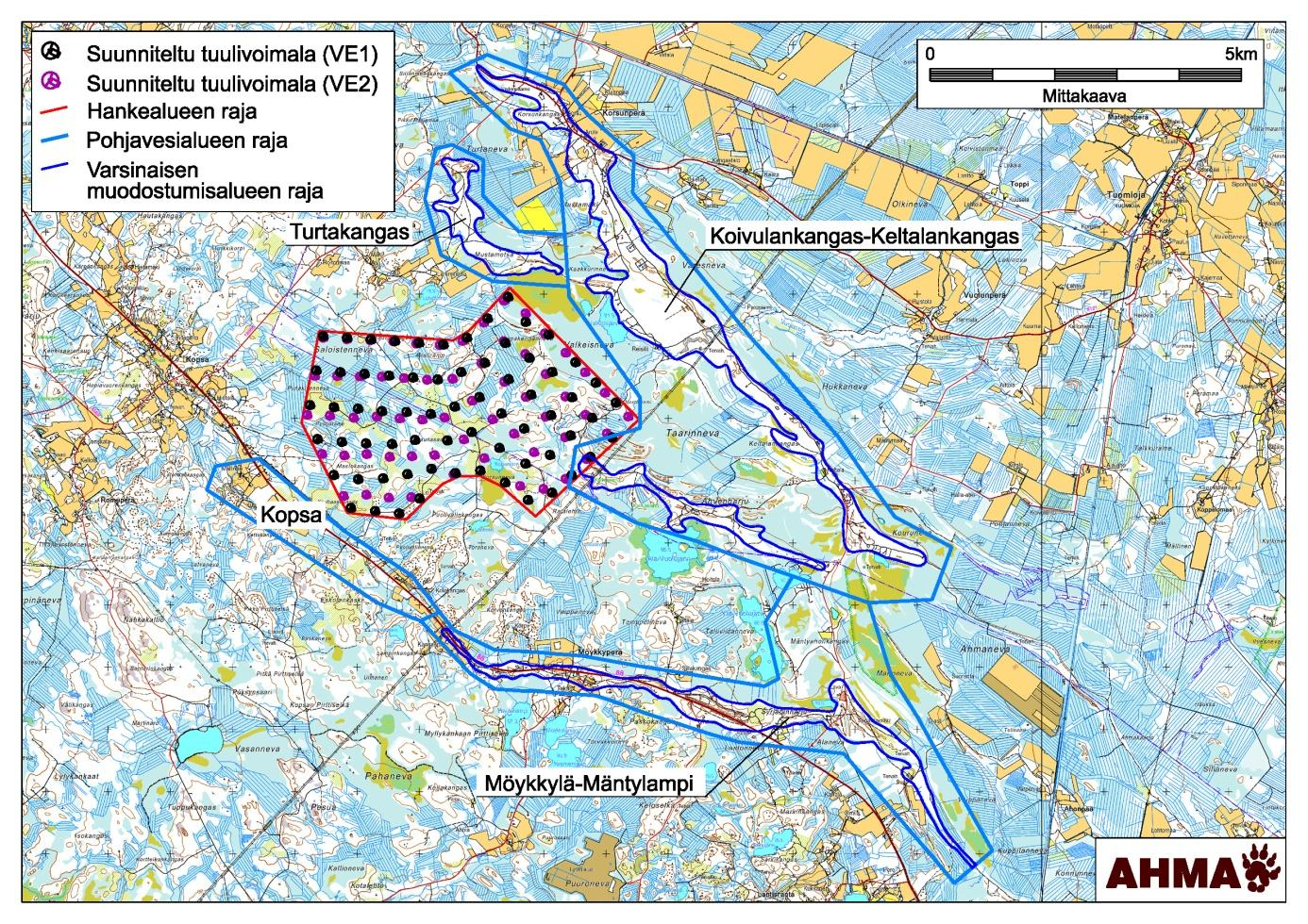 53 pohjavettä purkautuu Vuolujärvien ja hankealueen suuntaan sekä koilliseen Taarinnevan suuntaan.