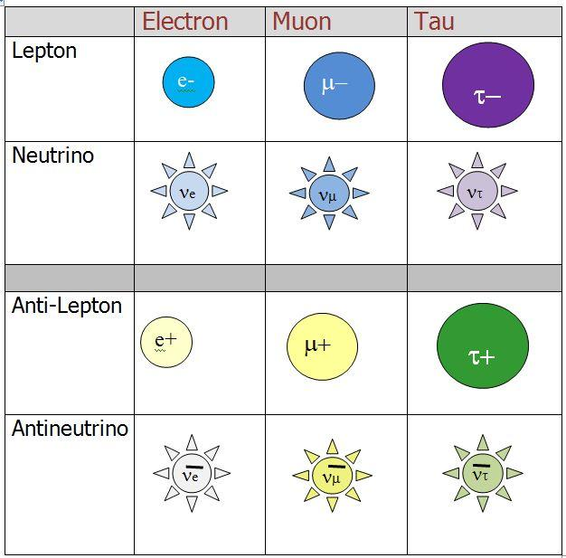 Leptonit - elektroni - myoni - tauhiukkanen - kolme erilaista