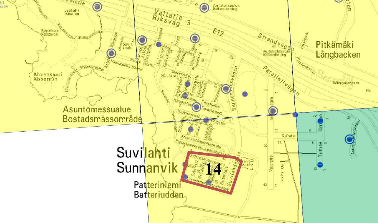 alueella. Katvealue 13 sijaitsee puolestaan Huutoniemellä Kuninkaantien ja Kalliokadun risteyksen eteläpuolella.