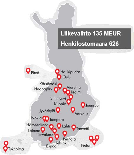 4 Kuva 1. Lujabetonin tuotantolaitokset (Lujabetoni Oy 2015, 5.