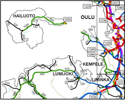 -44-5.1.6 Liikenne 5.1.6.1 Tieliikenne ja tiestö Oulunsalosta Hailuotoon johtaa seudullinen tie (maantie 816). Nopeusrajoitus on pääosin 80 km/h ja lyhyillä jaksoilla 60 km/h.