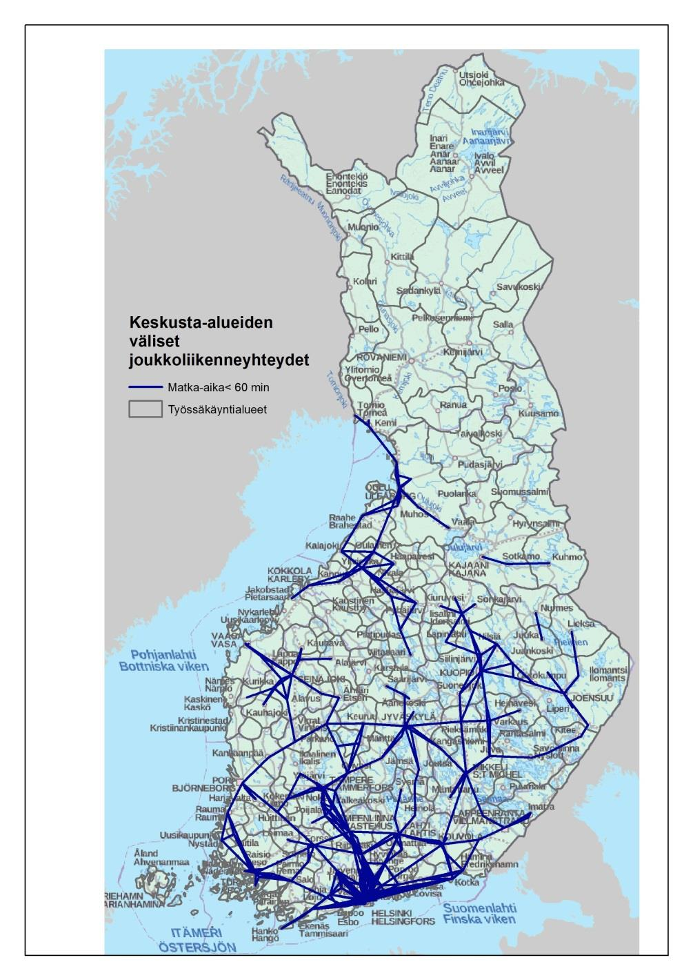 Keskusten väliset joukkoliikenneyhteydet SYKE Taustakartta: MML