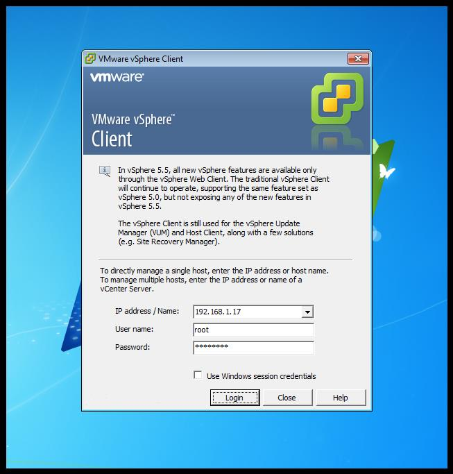 38 4.4 VMware vsphere client Seuraavassa vaiheessa siirryttiin hallitsemaan palvelinta etäkoneen kautta. Ensimmäisenä koneelle piti asentaa VMware vsphere client -etähallintasovellus.