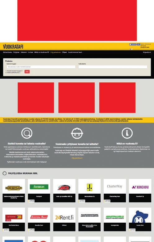 VUOKRATA.FI VERKKOPALVELU YHDISTÄÄ VUOKRANANTAJAN JA VUOKRAAJAN RAKENTAMINEN NOSTAMINEN LOGISTIIKKA KULJETUS Vuokrata.