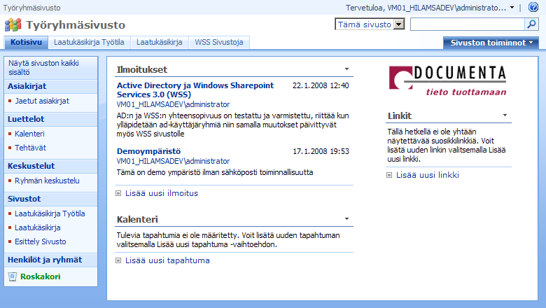 31 Kuvio 7. Kuvankaappaus Microsoft WSS 3.0 sivustosta (Windows SharePoint Services 3.0, 2008.