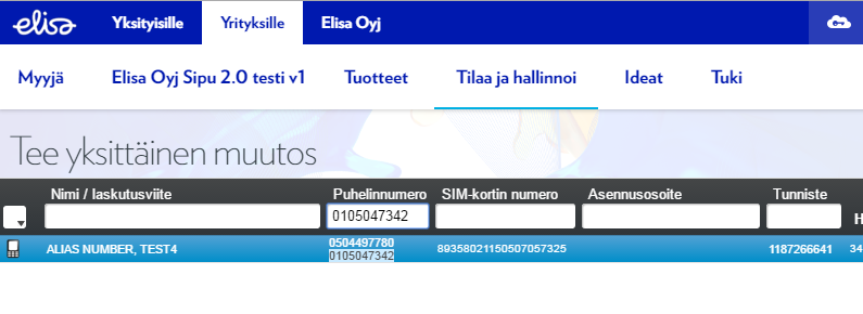 Elisa Oyj Tavoitettavuus 16 (19) Valinnan jälkeen käyttöliittymä näyttää kaikki numeroon/liittymään liittyvät tiedot.