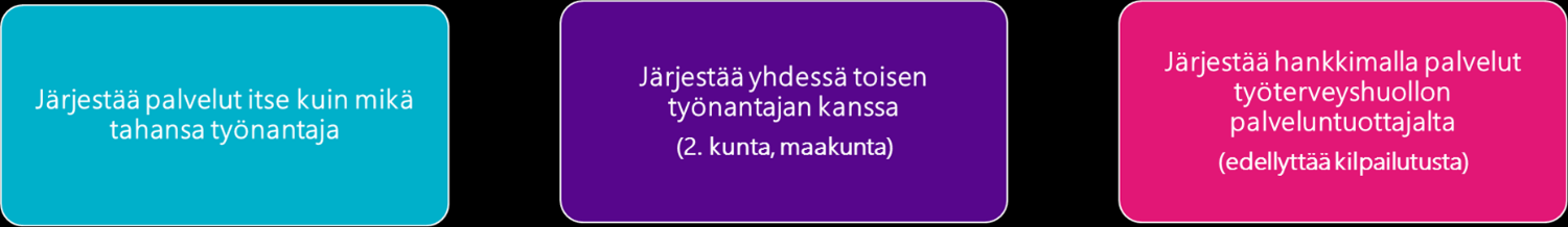 Kuvassa 3 on kuvattu kunnan vaihtoehdot huolehtia työterveyshuollon järjestämisvelvollisuudestaan työnantajana 1.1.2019 alkaen.