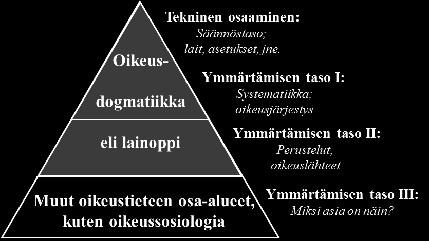 Kolmas taso, eli toinen ymmärtämisen taso laajentaa puolestaan ymmärrystä oikeuslähteiden osalta. Nyt mukaan tulevat lakien esityöt, oikeuskäytäntö ja muu oikeuslähdemateriaali.