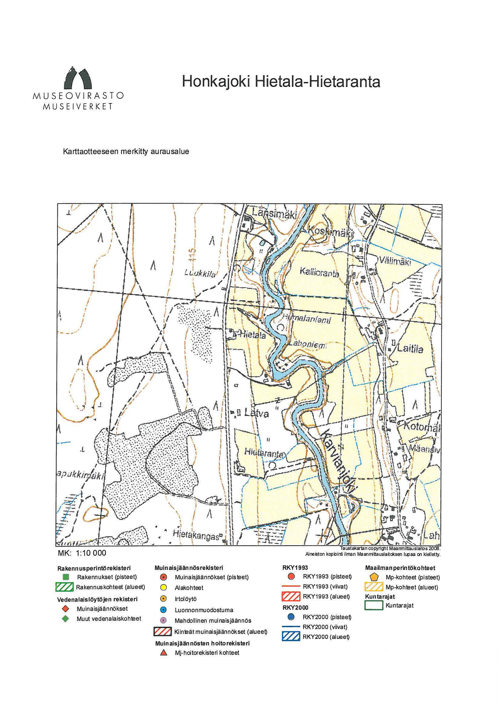 MUSEOVIRASTO MUSEIVERKET Honkajoki Hietala-Hietaranta Karttaotteeseen merkitty aurausalue...l " : ~ A ' j /.