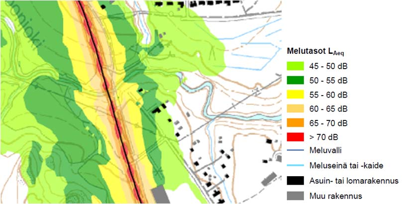 16T-2.17 Okeroisten eritasoliittymän kaakkoiskulman meluntorjunta Yleistä Melutilanne muistion kuvissa on vuoden 2040 ennustetilanne tavoitetieverkolla.