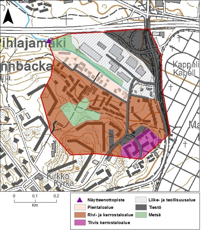 Kuva 19. Pääosin rakennetusta alueesta koostuva valuma-alue numero 41 Helsingin Pihlajamäessä.