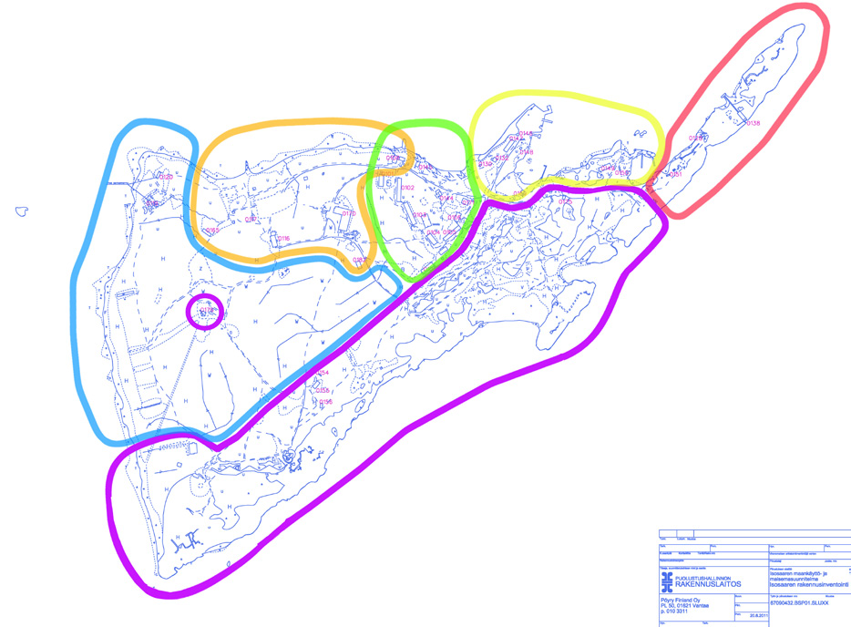 johdanto 5 Isosaaren osa-alueista ja rakennuksista 5.1 5.6 5.3 5.2 5.4 5.5 Isosaaren osa-alueet: 5.1 Laituri- ja satama-alue 5.2 Asuinalue 5.