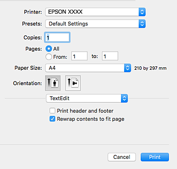 Tulostaminen Tulostamisen perustiedot Mac OS X Osion selityksissä käytetään esimerkkinä TextEdit-ohjelmistoa. Toiminnot ja näytöt vaihtelevat sovelluksen mukaan.