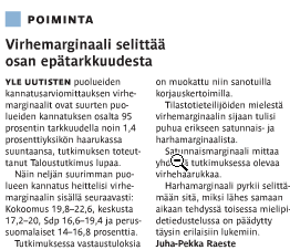 Yle-uutisten Taloustutkimuksen julkistuksen yhteydessä tehty HS 15.4.2011 J.K.