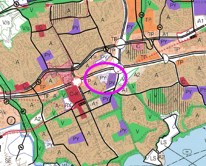 3 (5) Yleiskaava Ote yleiskaavasta. Suunnittelualue on rajattu punaisella. Suunnittelualue kuuluu Espoon eteläosien yleiskaava-alueeseen.