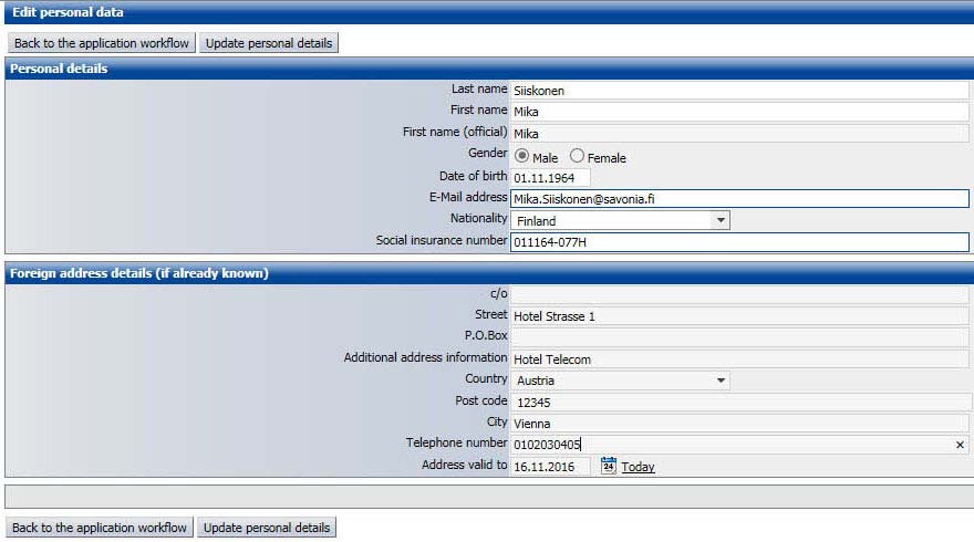 Täydennä Foreign address details kohtaan vaihdon aikaiset