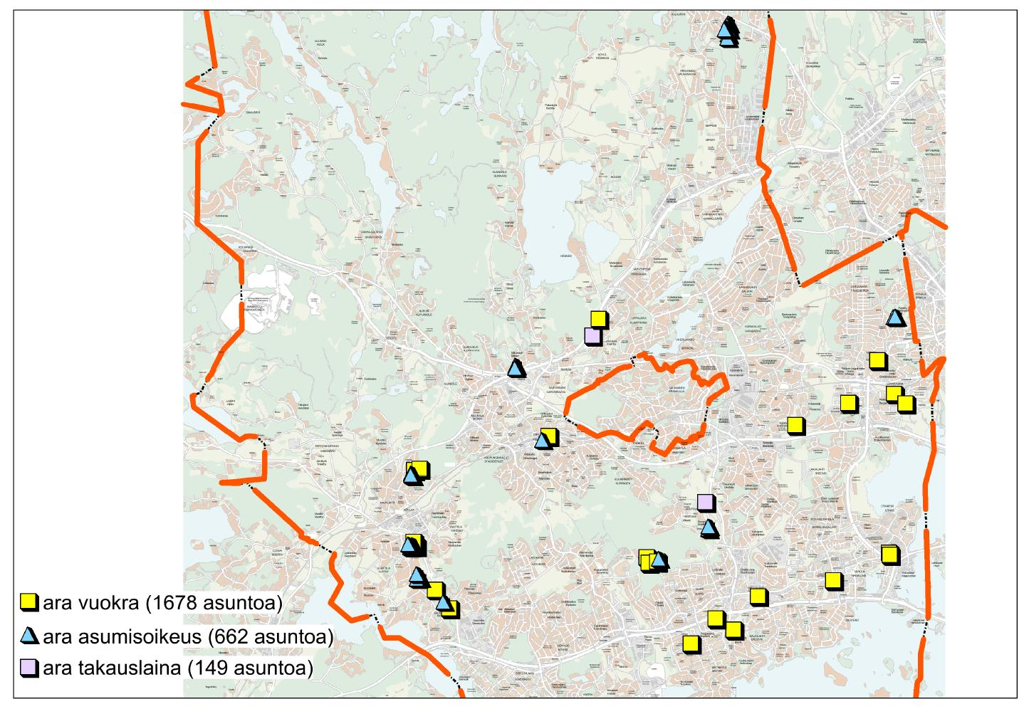 Valtion tukeman asuntotuotannon määrä ja sijainti 8. Espoo sijoittaa valtion tukemaa asuntotuotantoa eri puolille kaupunkia erityisesti hyvien joukkoliikenneyhteyksien äärelle.