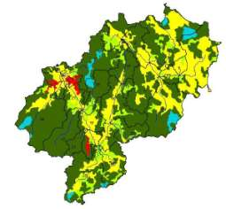 Kosteikkojen vaikutus valuma-aluetasolla Esimerkki 2: Yläneenjoen alue 233 km 2 (maatalousalueiden osuus 34 %), arvioinnit SWAT-valuma-aluemallilla a)