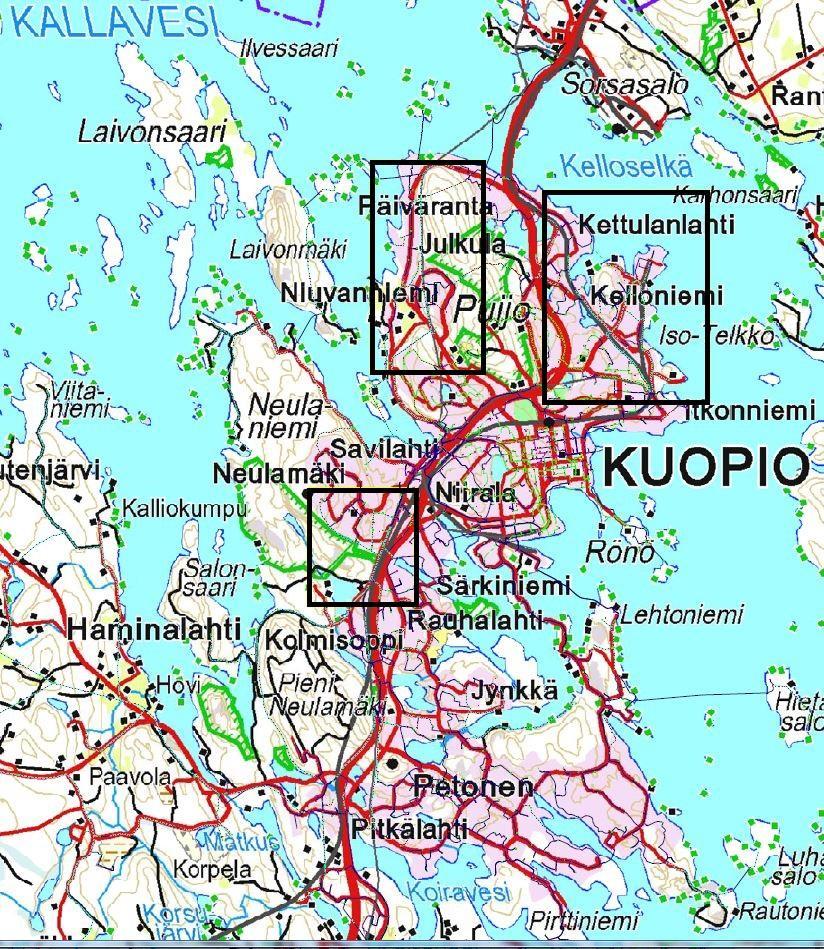 29 (65) 6 SUUNNITTELUN LÄHTÖKOHDAT Työn tarkoituksena oli suunnitella KSV:n kolmelle eri alueelle (kuva 3) säävarma kj-verkko, jossa on toimivat varayhteydet.