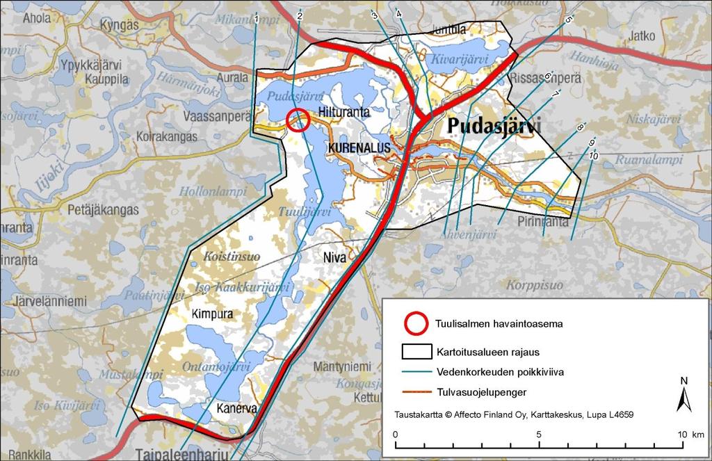 2. Lähtötiedot Tulvavaarakartan laatimisessa on käytetty lähtötietoina tarkinta valtakunnallista korkeusmallia ja vedenkorkeuksia eri tulvan todennäköisyyksillä (kuva 2).