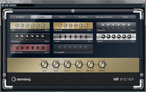 Cubase 6:ssa on kitaraäänitysten muokkaamiseen tarkoitettu erinomainen VSTplugin: vst amp rack, joka sisältää esimerkiksi erilaisia vahvistinmallinnuksia (Kuva 138.). Kuva 138.