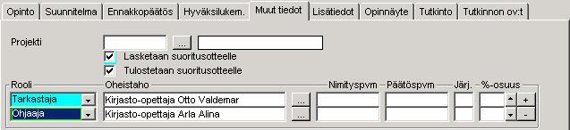 Lisää Muut tiedot välilehdellä (kuva 2) ohjaajat ja tarkastajat (ne, jotka ovat Oulun yliopiston
