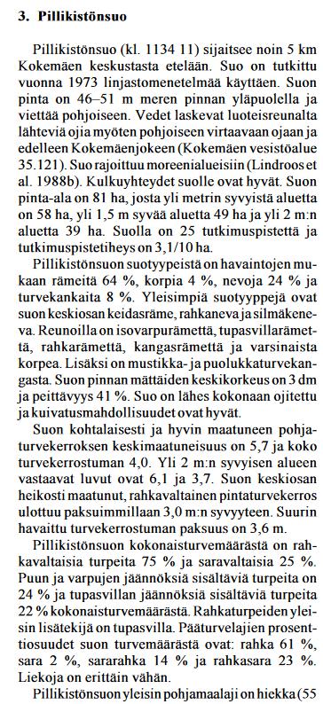 Kokemäki, Pillikistönsuo S (485) GTK:n (2005) turvetutkimusraportti 359.