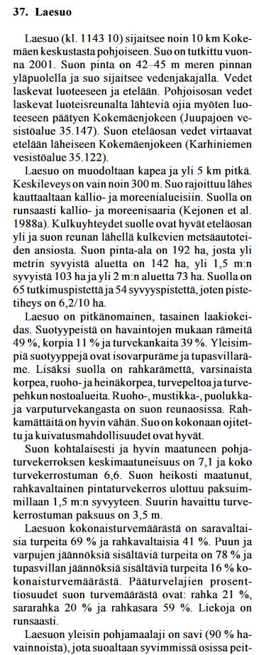 Kokemäki, Laesuo (31118) GTK:n (2005) turvetutkimusraportti 359.