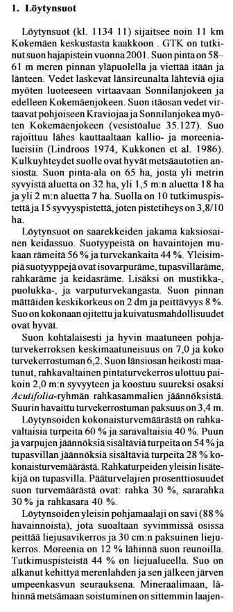 Kokemäki, Löytynsuot (31125) GTK:n (2005) turvetutkimusraportti 359.