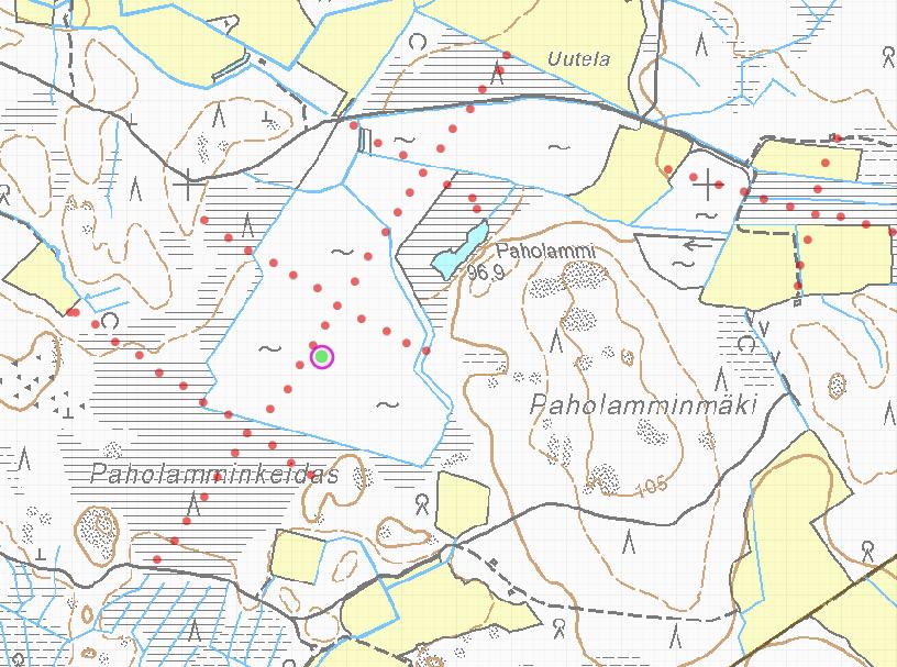 Honkajoki, Paholamminkeidas (15705) GTK:n turvevarojen tilinpitoaineisto: Koko suon pinta-ala: 57 ha Koko suon kokonaisturvemäärä: 1.35 milj. suo-m3 Turvekerroksen keskipaksuus: 2.