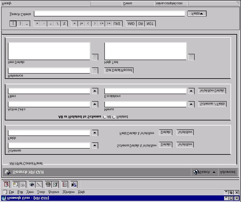 Kuva 2. Tyypillinen hakulomake AR User Toolissa. Kuvassa on XR:GUI nimisen lomakkeen hakunäkymä User Toolissa.