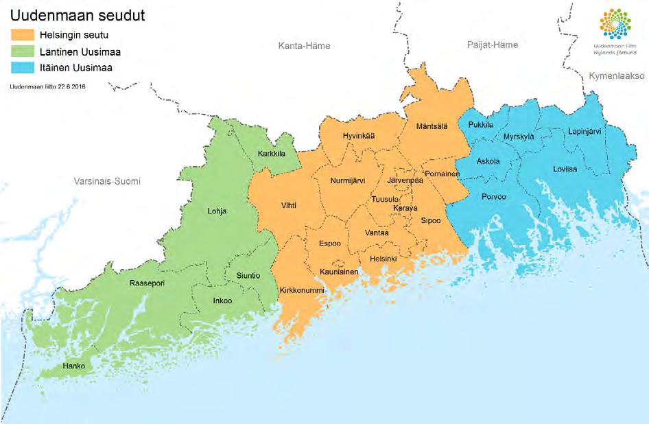 3.2 Uudenmaan seudut ja kunnat Seudut ovat keskenään hyvin erilaisia. Suuria eroja on mm. väestömäärässä ja -tiheydessä, taajamaasteessa, liikkumisessa ja asumismuodoissa.