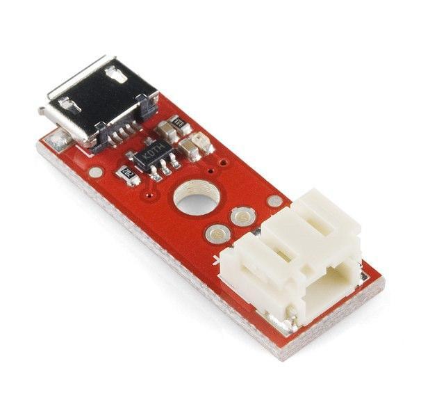 kuvan 30 SparkFun litiumpolymeeri-akkulaturilla. Akkulaturin syöttöjännite virtalähteelle oli 3,7 V:a, ja sillä voitiin ladata 500 mah kapasiteetti täyteen tunnissa. KUVA 30.