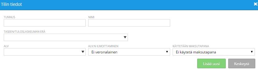 Ei-aktiivisia tilejä ei voi käyttää. Voit tarvittaessa muuttaa tilin jälleen aktiiviseksi tilikartalla poistamalla rastin tilin numeron edestä.