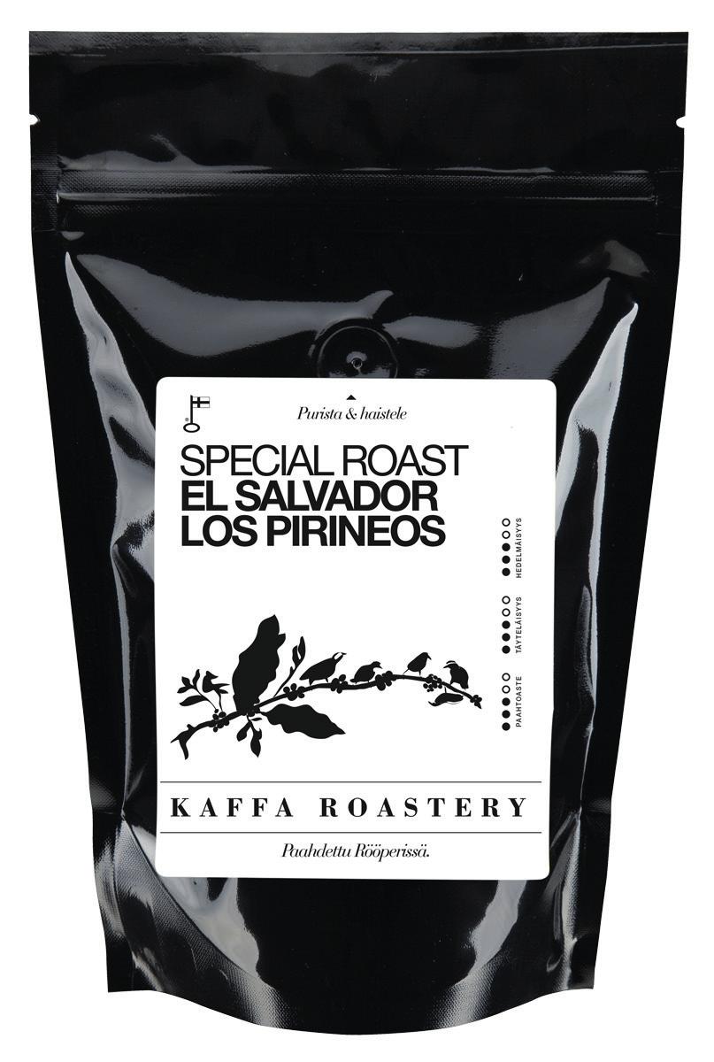 special roast näitä kahveja paahdamme tiistaisin El Salvador Los Pirineos 100% El Salvador, Usulatan, Berlin, Los Pirineos Varietals: Bourbon Elite, Soaked, Altitude: 1350m Pehmeä ja pyöreä maku.