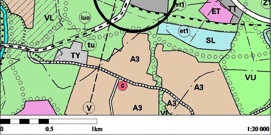 Pikaraitiotien linjaus on katkoviivalla yleiskaavassa TT -alueen eteläpuolella. Alue sijaitsee lentomeluvyöhykkeellä m2. Lentomelutaso Lden on 55-60 db.