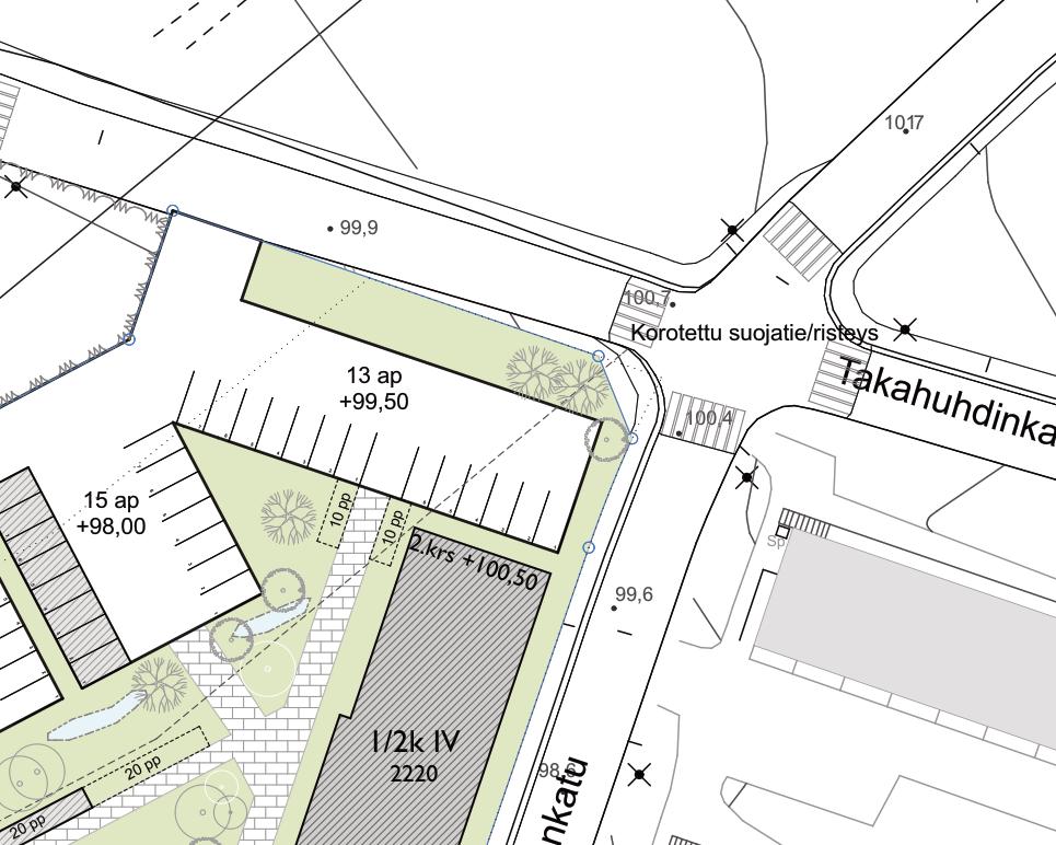 NÄKEMÄT TAKAHUHDINKATU / HAUKKAMÄENKATU -LIITTYMÄSSÄ Riittävillä näkemillä taataan liikenneturvallisuuden perusedellytykset Mitoitusnopeus: 30 km/h Haukkamäenkadulta, 15 m:n päästä Takahuhdinkadun