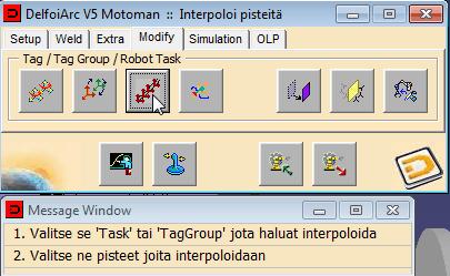 Interpoloi pisteitä Laajoissa kaarissa on tarpeen kääntää poltinta liikkeen