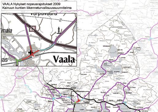 14 Vaalan liikenneturvallisuussuunnitelma 2009 VAALAN LIIKENNETURVALLISUUDEN NYKYTILA JA ONGELMAT etäisyyksien takia korkea nopeustaso on perusteltua, ja 100 km/h nopeustasosta tingitään ainoastaan